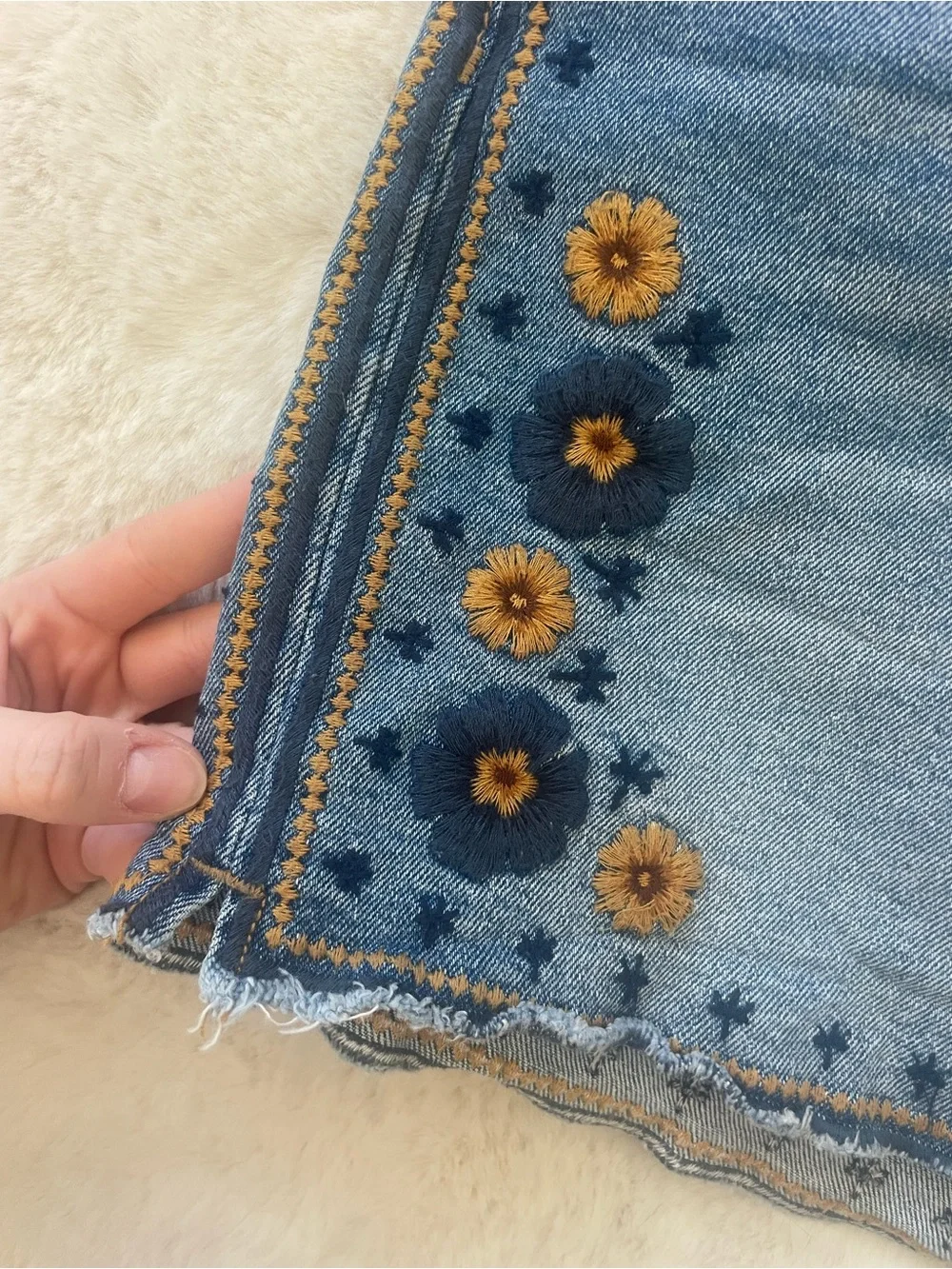 Denim Embroidered Floral Shorts